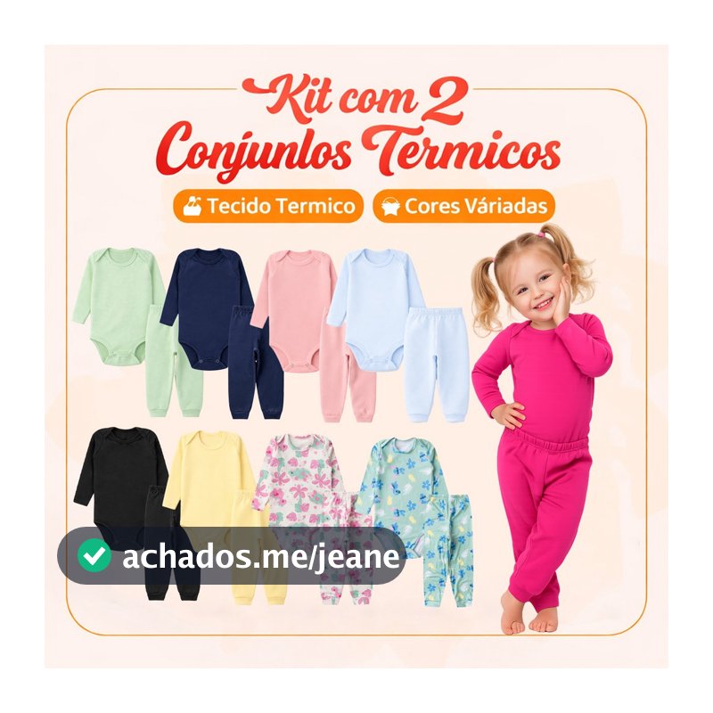 Kit 4 Peças Conjunto Térmico 2 Bodys + 2 Calças Infantil para Bebe Menino e Menina Peluciado Inverno