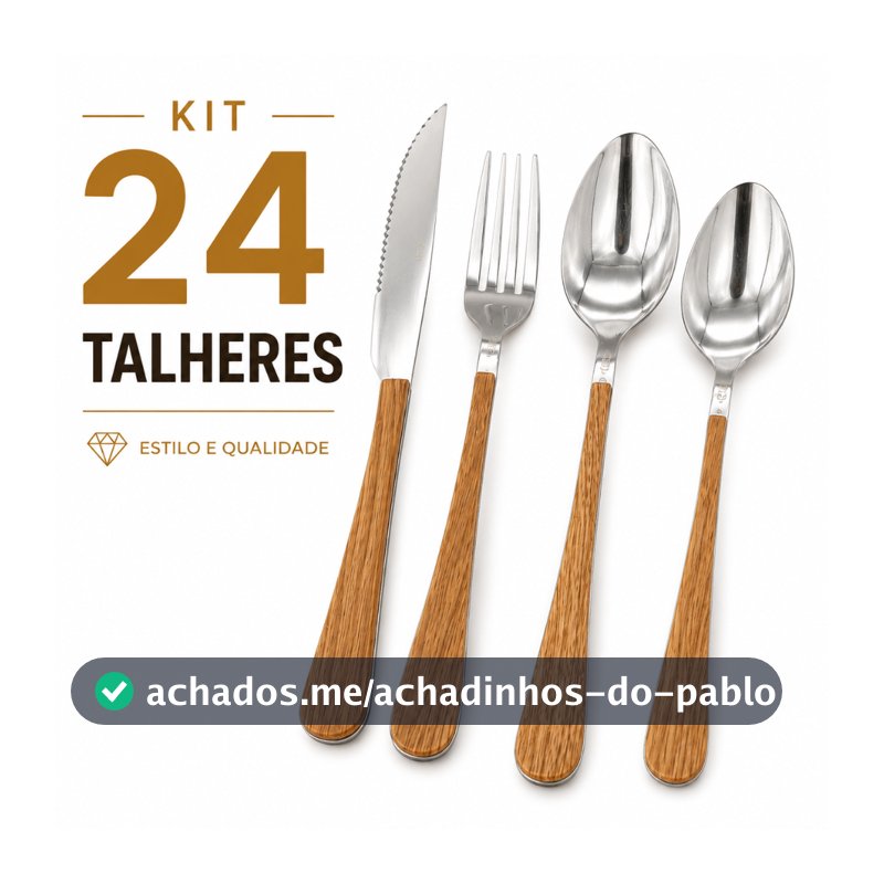 Jogo 24 Talheres Cabo Bambu Premium Inox Conjunto