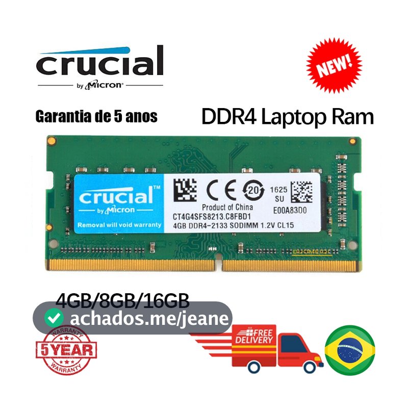 Memória Crucial DDR4 Notebook 4GB 8GB 16GB 2666MHz 2400MHz 2133Mhz 3200Mhz RAM Portátil PC4 SODIMM