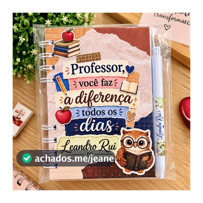 LEMBRANCINHA DIA DO PROFESSOR Caderno Personalizado com Nome e Capa Dura com Caneta Presente Dia dos Professores