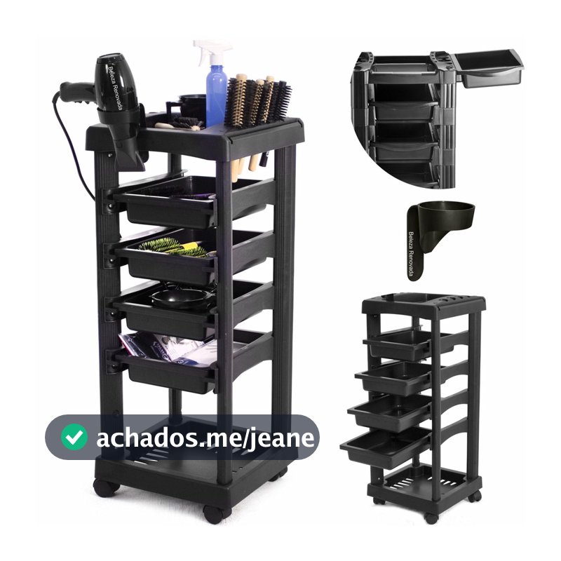 Carrinho Auxiliar multiuso organizador 4 gavetas salão de beleza estética manicure santa clara