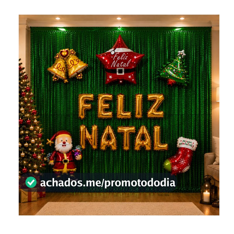 Kit Decoração Natal Festa Natalina Papai Noel Feliz Natal Balões Enfeites Cortina Metalizada Natalino