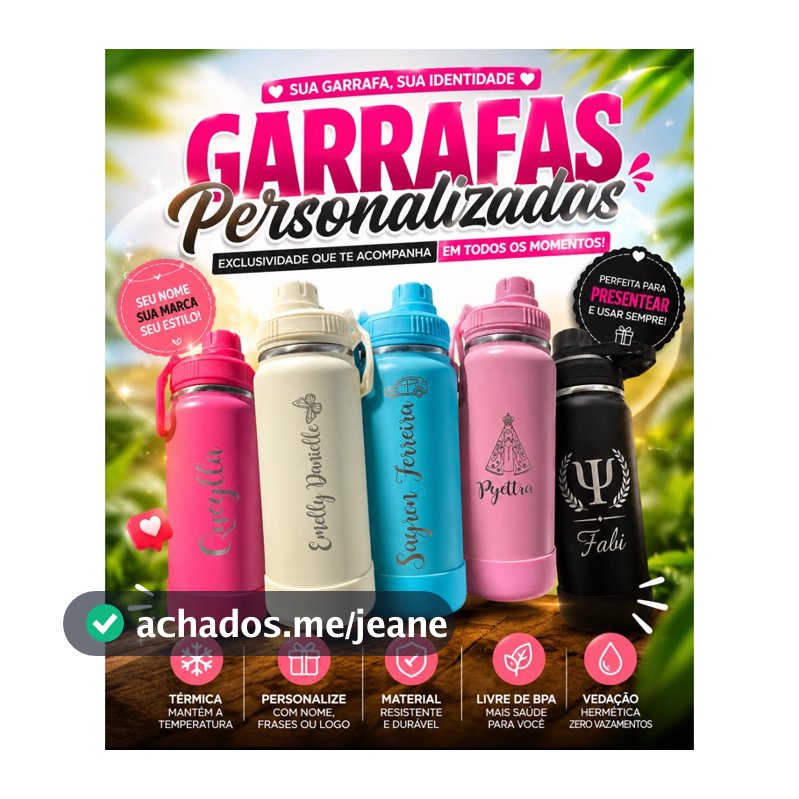 Garrafa Inox 350ml, 600ml, 750ml, 800ml - Leve E Prática Personalizada - Logo e Nome