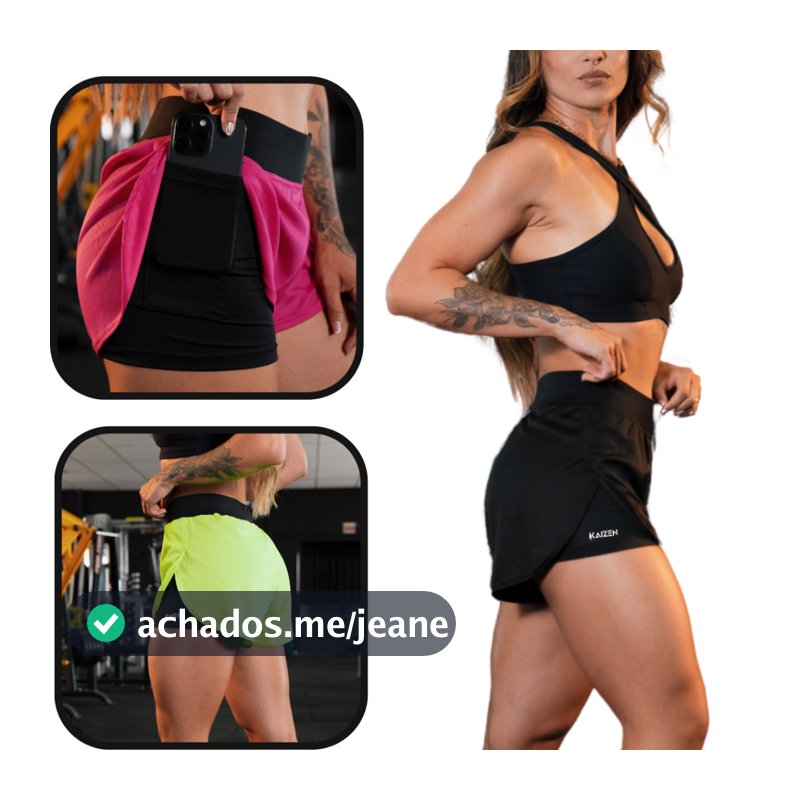 SHORTS FEMININO 2 EM 1 DRYFIT C/ PORTA CELULAR PARA ACADAMIA KAIZEN