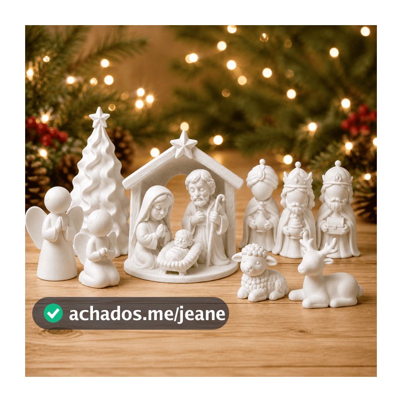 Kit Presépio Decorativo de Natal com Sagrada Família Reis Magos Anjos Árvore Ovelha e Rena para Sala de Estar e Aparador