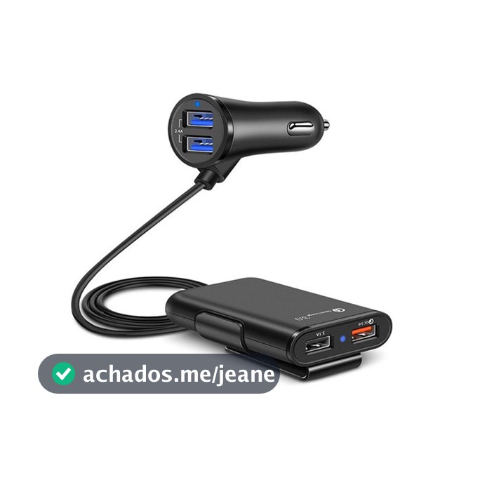 Carregador veicular automotivo 4x portas USB carregamento rápido extensão 1.8M 36W 8A