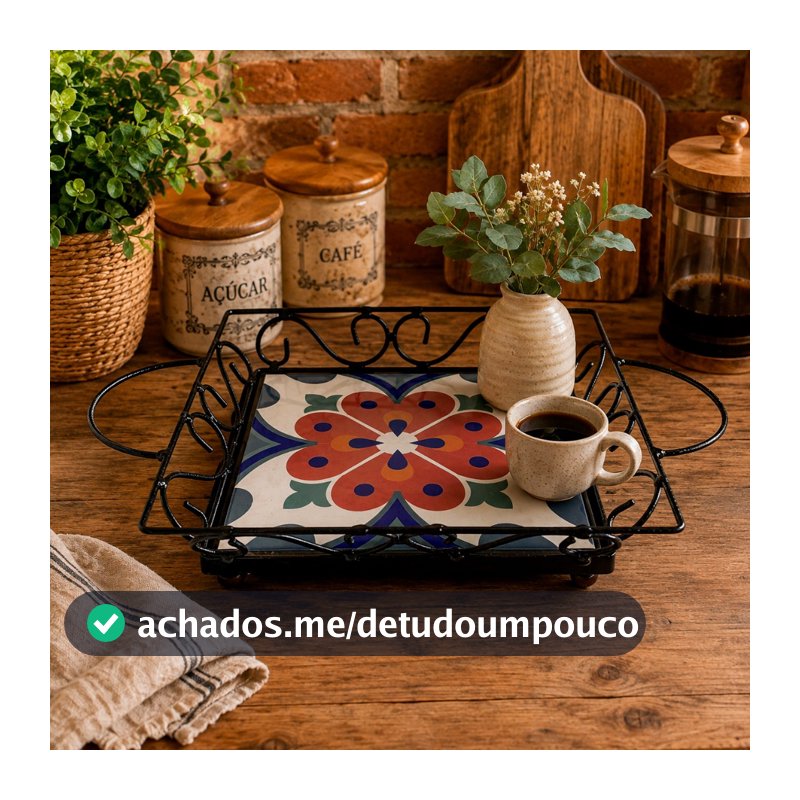 Bandeja de Ferro Pequena com Azulejo Decorativo