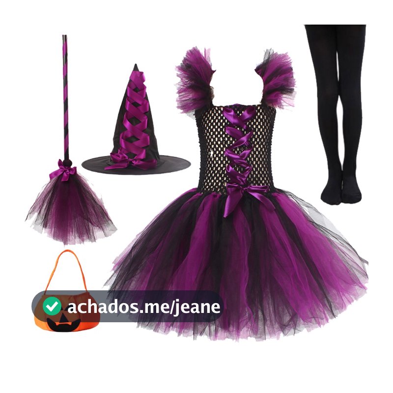 Traje De Halloween Para Meninas Bruxa Cosplay Tutu Vestido De Joelho Com Chapéu Vassoura Crianças Carnaval Vestidos De Fantasia Novo