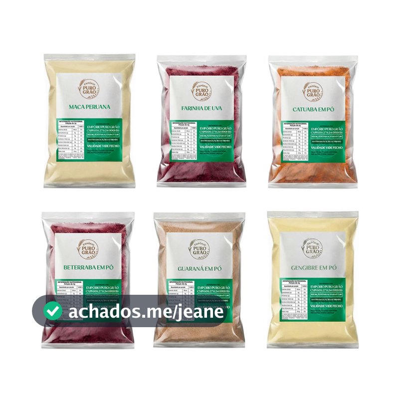 Pré Treino Natural em pó Kit 6 Farinhas Beterraba Uva Guaraná Gengibre