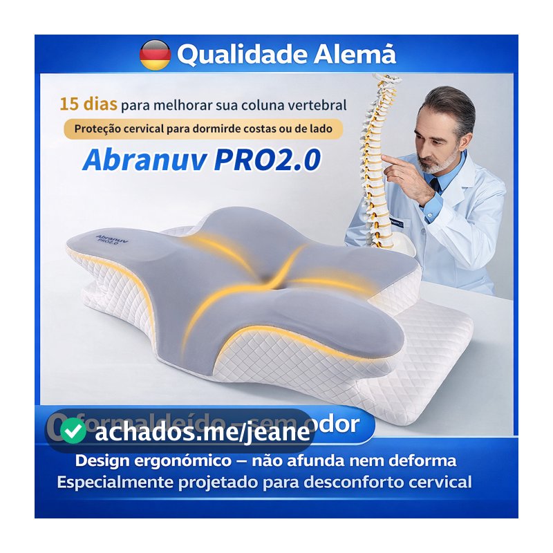 【Abranuv PRO2.0】Kit3/2/1 Travesseiro Ergonômico Cervical Memória Espuma Apoio Pescoço Qualidade Alemã S-5431 AB