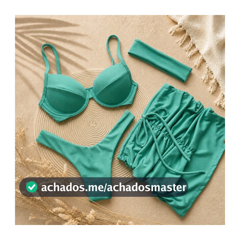 Biquíni Meia Taça Aro Calcinha Asa Delta Saida de Praia Faixa Moda Praia Canelado Verão fio dental Conjunto Kit Trikini