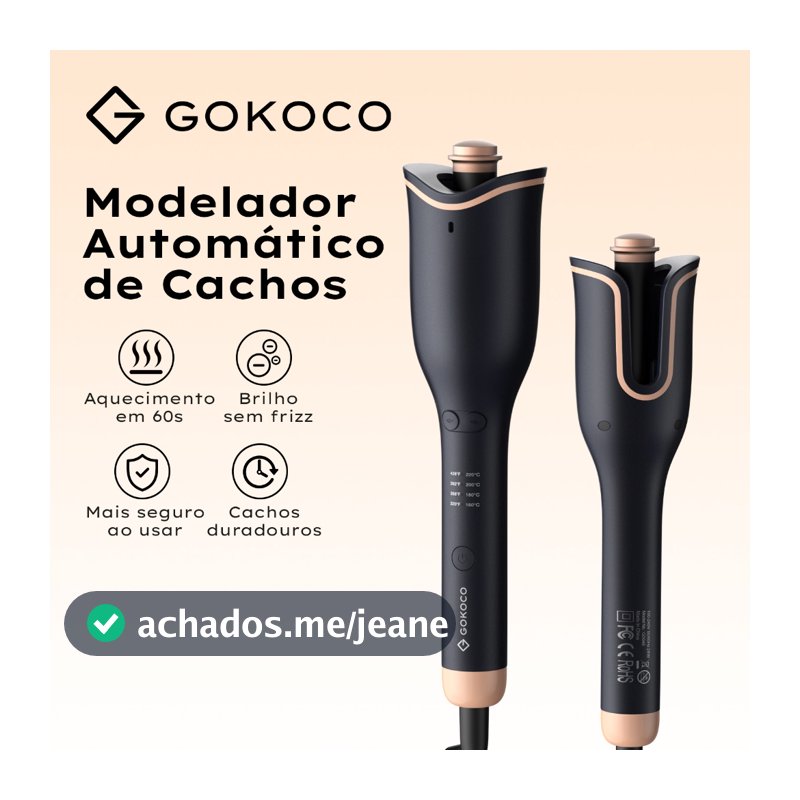 GOKOCO Modelador Automático de Cachos Aquecimento 60s íons negativos Brilho sem frizz Modelagem rapida Cachos duradouros