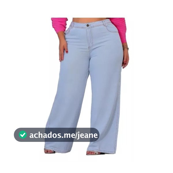 Calça Jeans Feminina Wide Leg Plus Size Retrô moda Blogueira