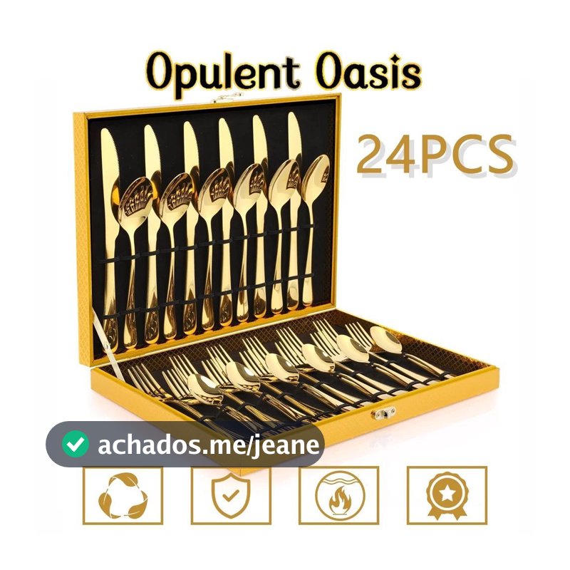 Kit Faqueiro Talheres e Maleta Em Inox Dourado Kit 24 Peças Conjunto De Talheres Caixa De Presente