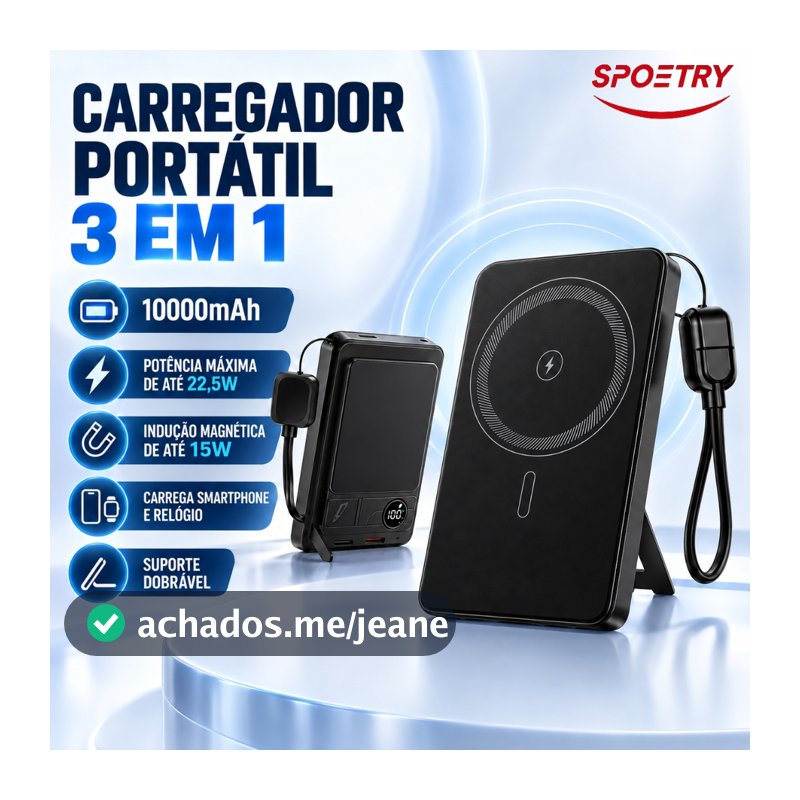 3 EM 1 Carregador Portátil 10000mAh 22.5W Super carregamento rápido Para Iphone Indução Magsafe Suporte dobrável