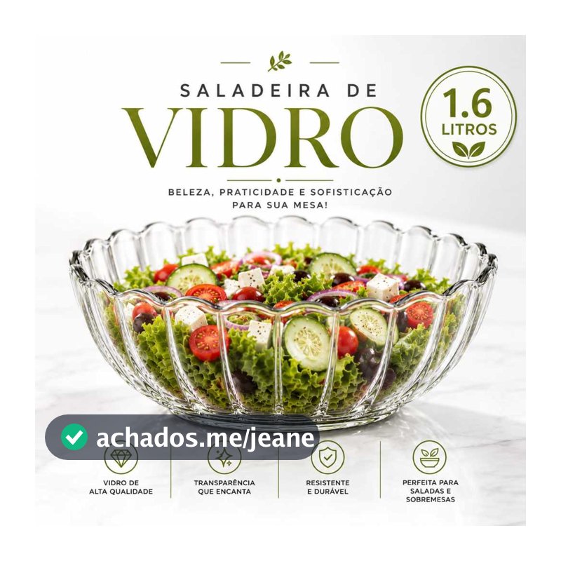 Tigela De Sobremesa Vidro  Resistente Marinex Saladeira De Vidro   Saladeira 1 ,6 Litros Saladeira Vidro