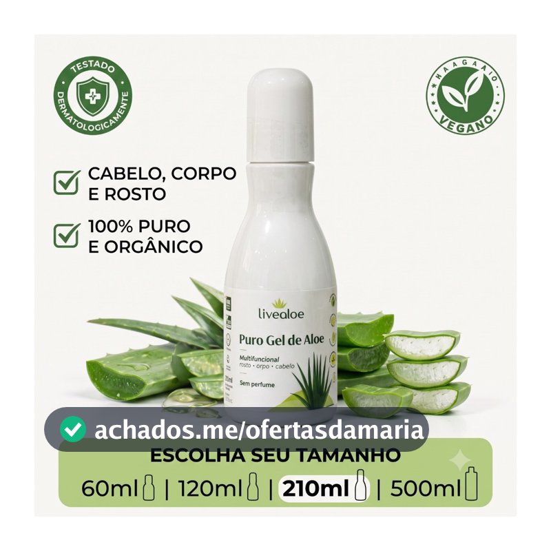 Gel de Babosa Puro Aloe Vera Orgânico Livealoe Para Cabelo e Pele - Extrato de Babosa Facial e Capilar