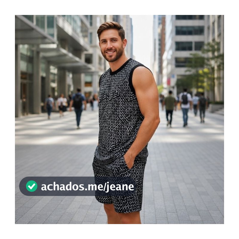Conjunto masculino Summer em Veludo Texturizado matizado– Regata + Shorts – Look Verão 2027