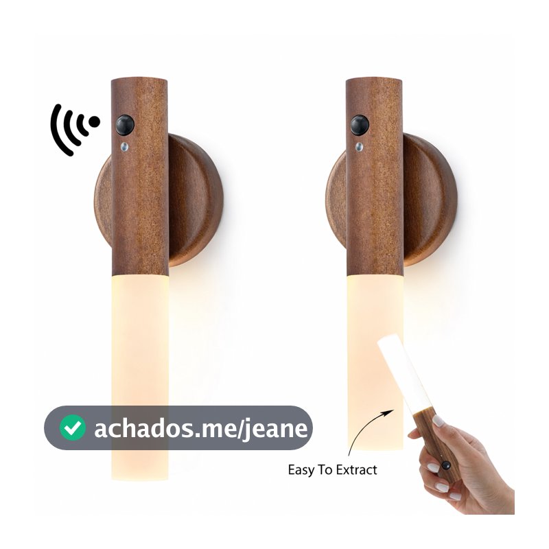 KIT 2 Luminária De Led Parede Sensor Quarto Portátil Usb Imã Mesa Estrutura Madeira