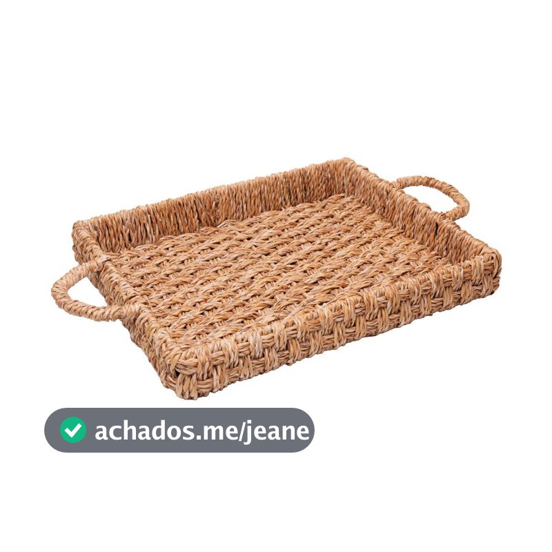 Bandeja com Alça 43cm Fibra Natural Wolff para Servir Café da Manhã Drinks Mesa Posta Aparador Organização Elegante Casa