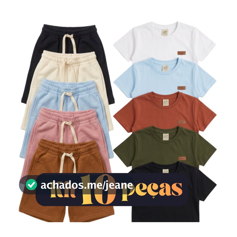 Kit 10 peças conjunto infantil camisa + short moletom  Para o Dia a Dia Confortável Brincar Escola