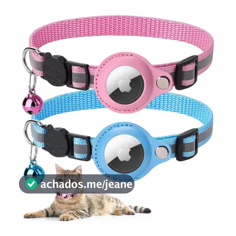 Coleira Compatível Para Tag Rastreador (Não Acompanha) GPS Gatos Pets Cães Capa Fixa Refletiva