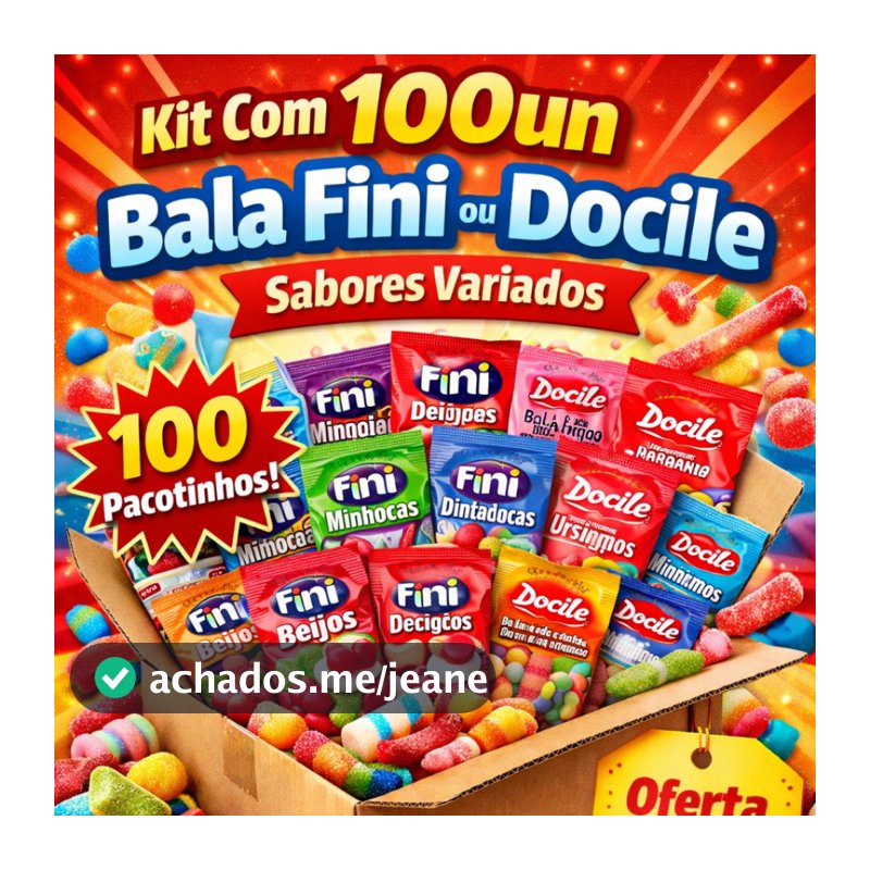 Kit Com 100un Bala Fini ou Docile Sabores Variados - Envio Imediato