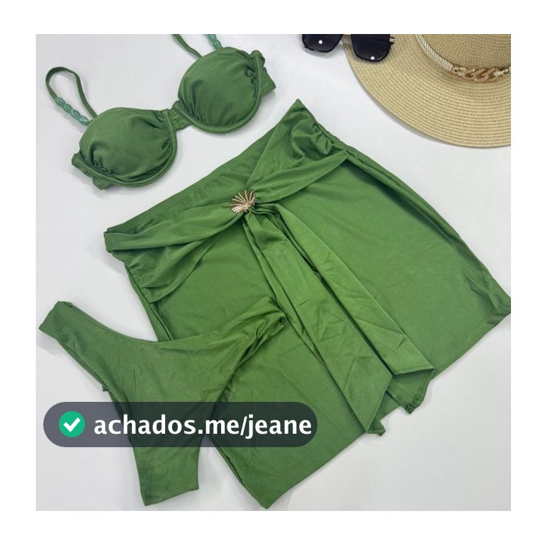 Biquíni Feminino 3 Peças com Saída de Praia Asa Delta Meia Taça Bojo Removível Fio Duplo Moda Praia P ao GG