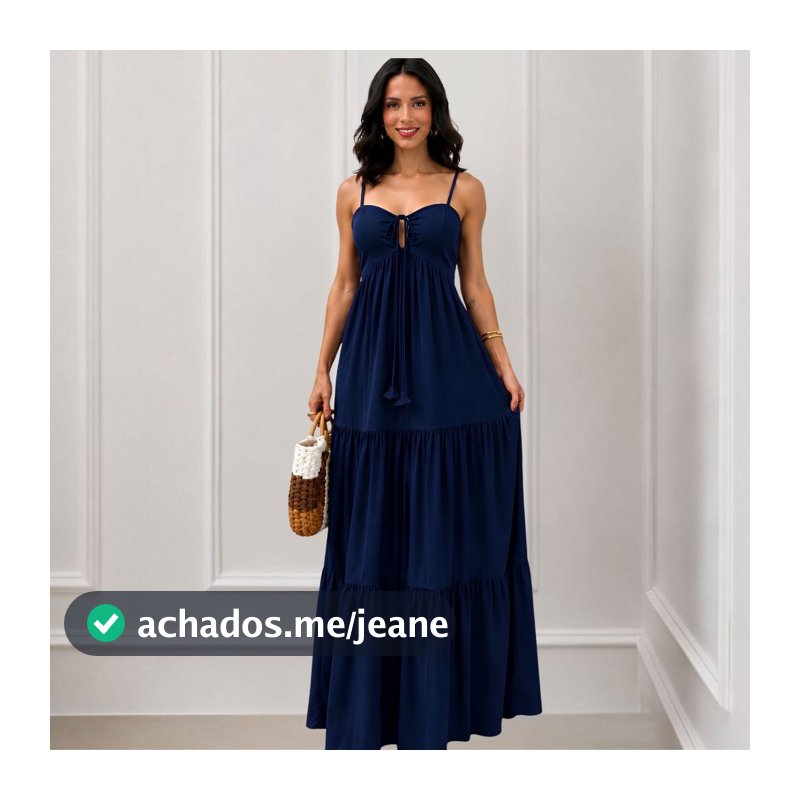 Vestido Longo Feminino Rodado Decote Com Amarração com Lastex nas Costas Moda 2026 Blogueirinha