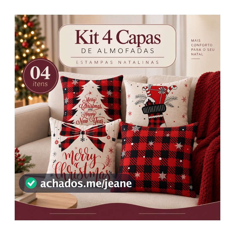 Kit Decorativo com 04 Capas de Almofadas Natalinas