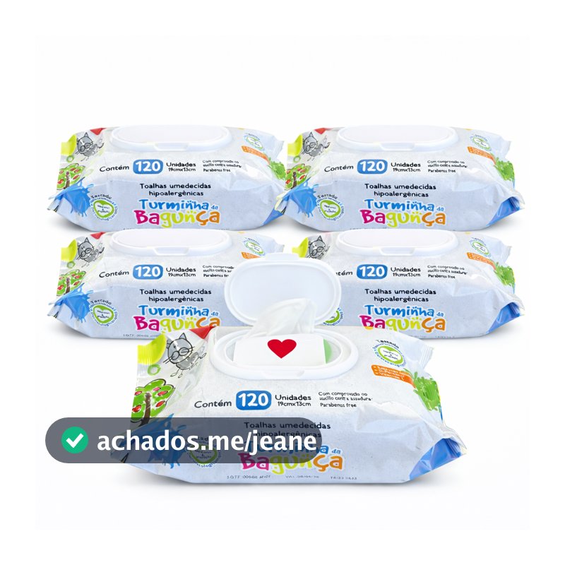 Kit 5 Lenços Umedecido Infantil Com Tampa Flip Top 120 Folhas - Limpeza Suave Pele Sensível Bebê - Turminha da Bagunça
