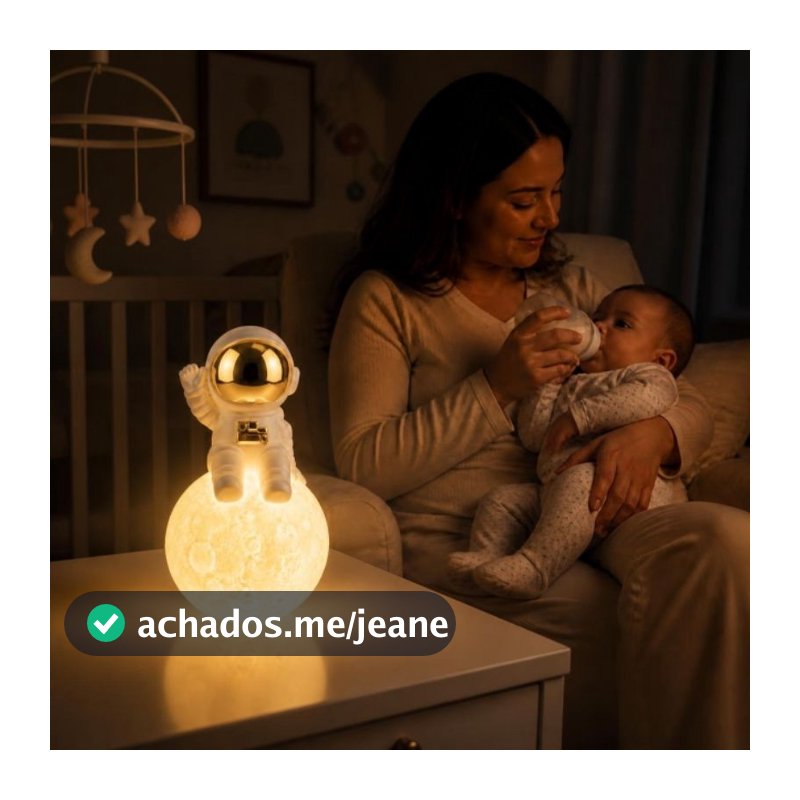 Abajur Luminária Astronauta 12cm  LED Sem Fio com Bateria Inclusa quarto infantil Lua