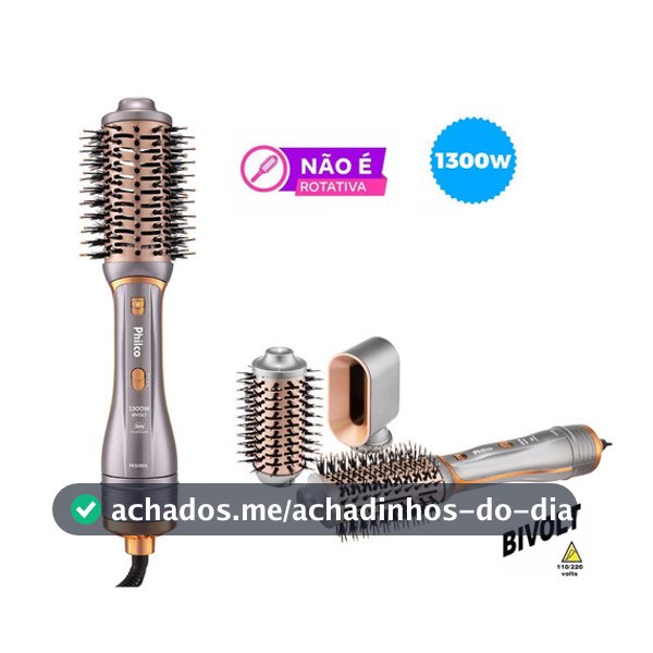 Escova Secadora Philco PES19SG 1300W Bivolt 3 Acessórios Seca Alisa Modela e da Volume