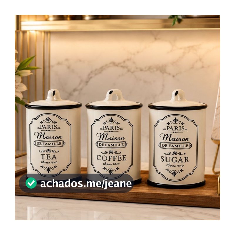 Kit 3 Potes de Cerâmica Hermético Paris 800ml 26904 - Vencedor