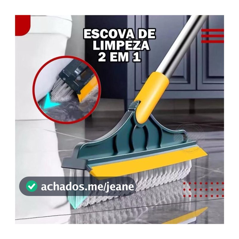 Escova 2 em 1 Vassoura e Rodo, Escova Rígida de Limpeza com Raspador e Limpa Vidros com Rotação