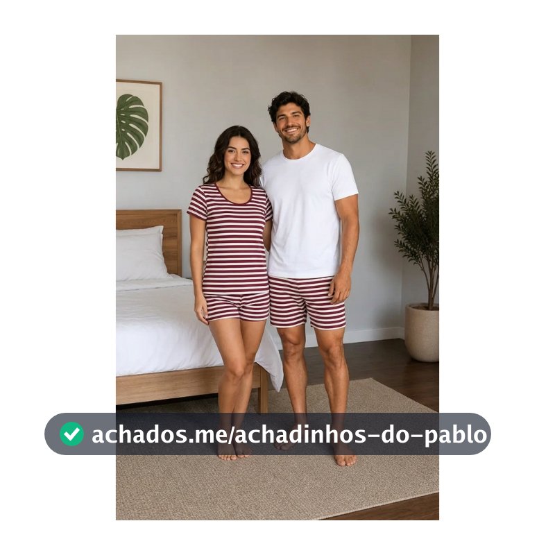 Kit Pijama Casal Namorados Adulto Combinados Amor Verão Malha