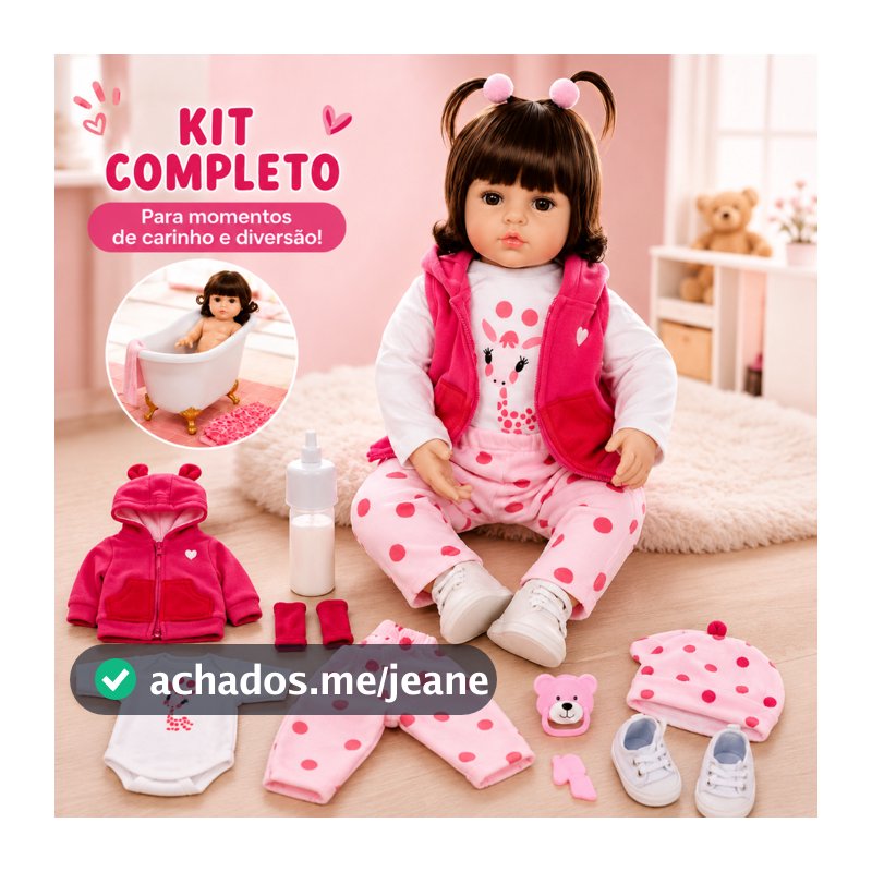 Boneca Reborn Girafinha 48cm Kit Completo com Roupinhas e Acessórios