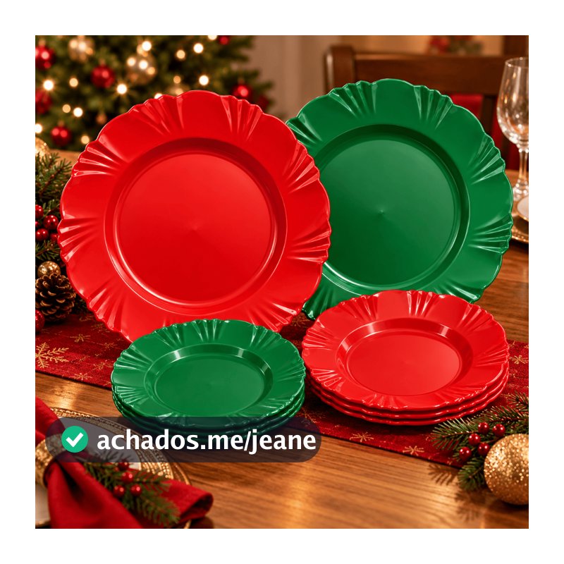 Kit natal prato refeição + sobremesa petala plastico