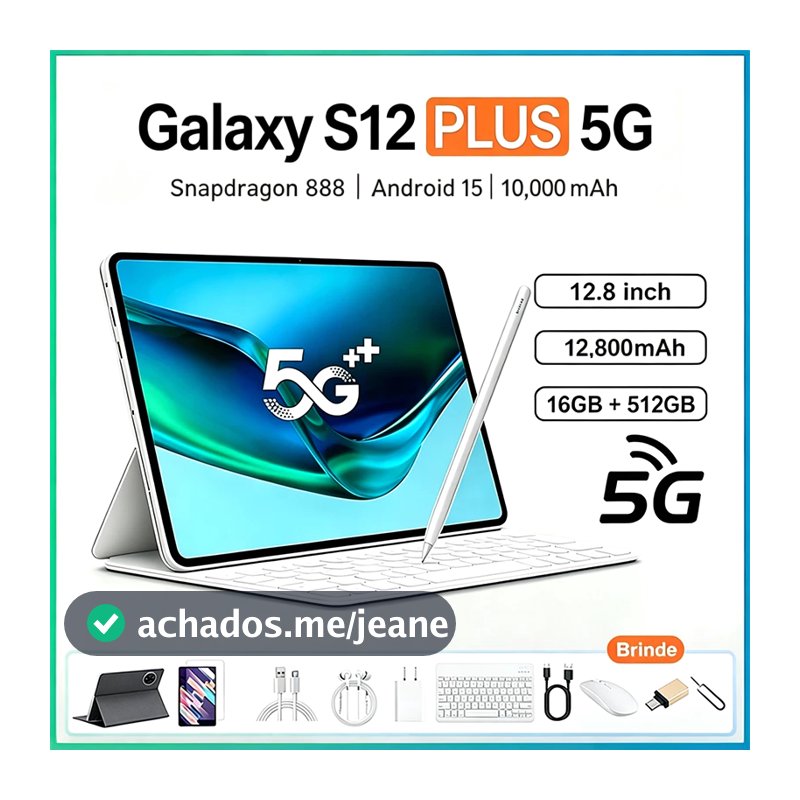 Galalxy S12 Plus -12.8"inch 16GB+512GB Android 16 12,800mAh Snapdragon 888 Combo com Teclado e Mouse