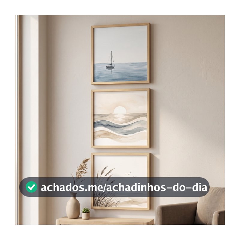 Kit Quadros Natureza Serena Paisagem Aquarela Minimalista 20x20 30x30 Moldura Madeira Decoração