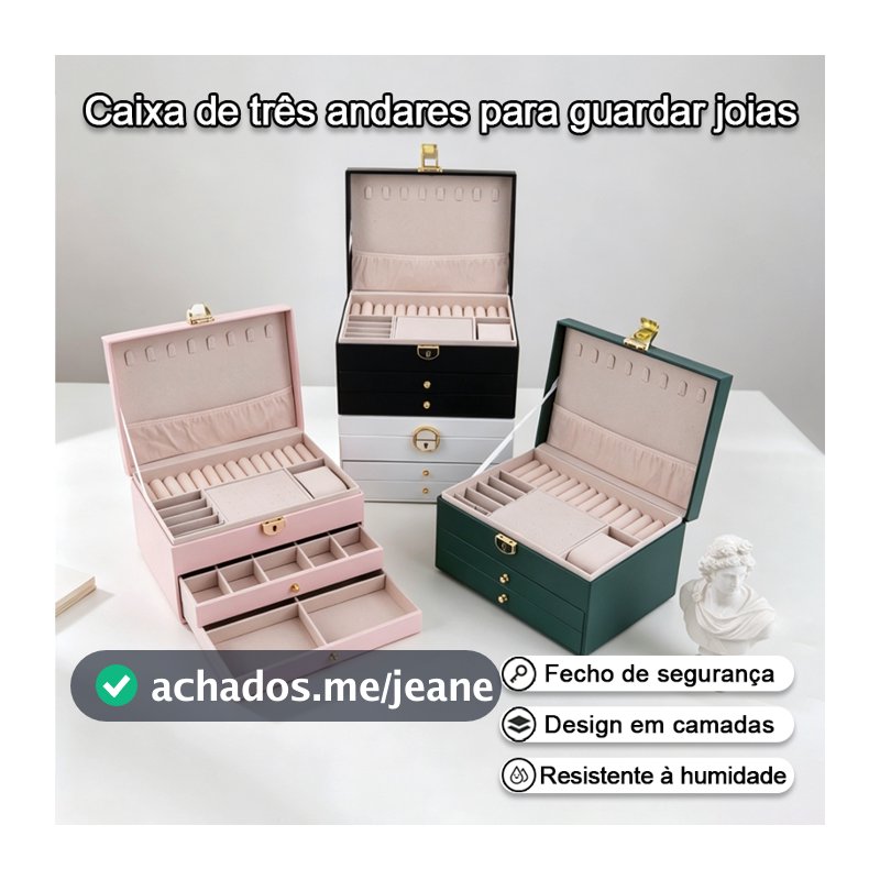 3-Tier Jewelry Box Black PU Leather Women's Jewelry Storage Box with 2 Drawers/No Drawer Safe for Bedroom