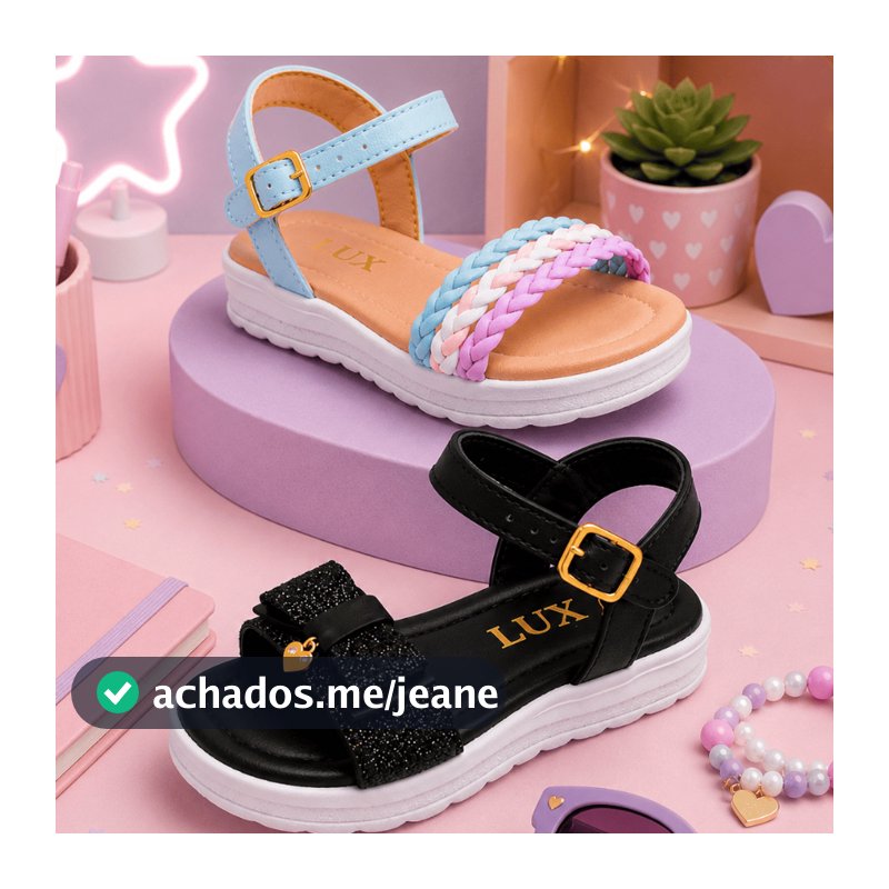 Kit 02 Pares de Sandália Rasteira Infantil Menina Laço Brilho Strass Confortável Leve Macia 21 ao 36