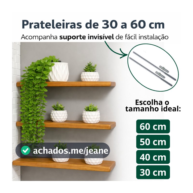 Kit de prateleira de madeira maciça suspensa com suporte invisível 60 50 40 30 cm
