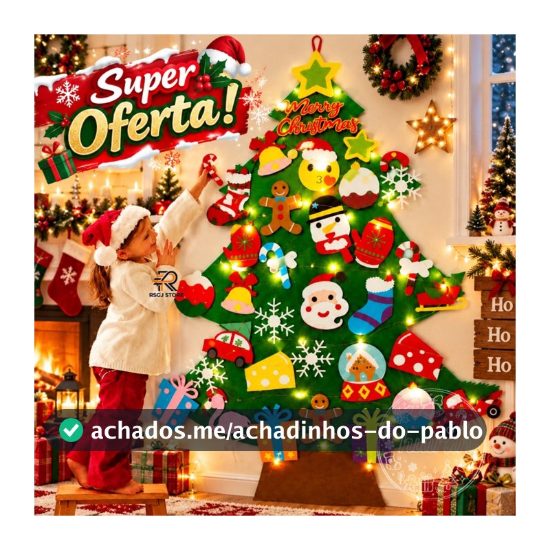 【Mais Barato】 árvore de natal em feltro com luzes e acessórios decoração de natal decoração feliz natal festa