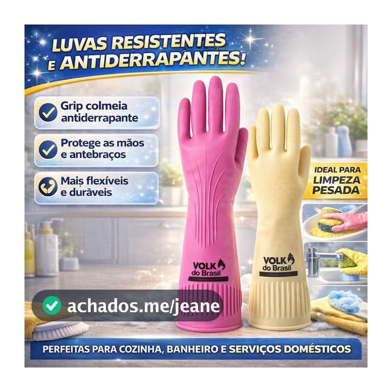 Luva Limpeza Volk Ranhurada Original CA Protecao Trabalho EPI Segurança Lavar Louças Banheiro Tira Pelos