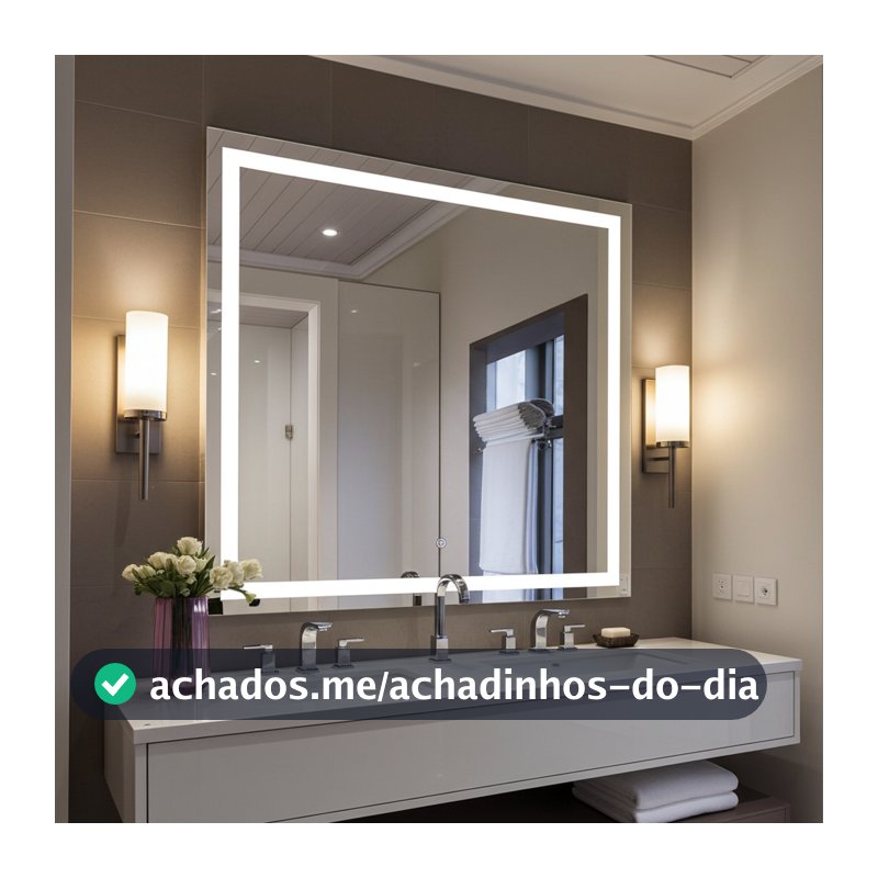 Espelho Quadrado 90x90 cm com LED e Botão Touch – Ideal para Camarim Penteadeira Banheiro