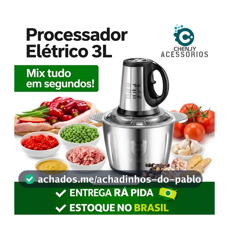 3 Litros Triturador De Alimentos Carne Elétrica Processador Cozinha Envio Imediato 110/220V