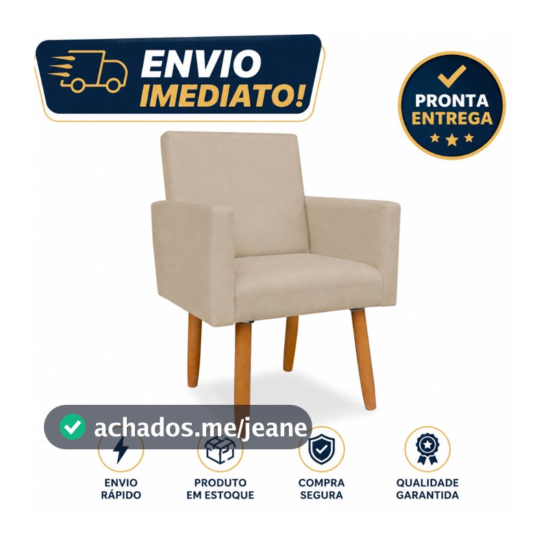 Poltrona Cadeira para Sala de Estar TV Escritório Recepção Atendimento Pé de Madeira