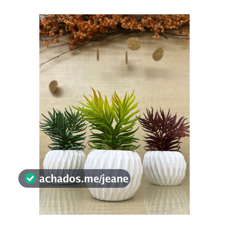 Kit com 3 Planta artificial de pinheiro em vaso de gesso branco texturizado, decoração de mesa sem manutenção