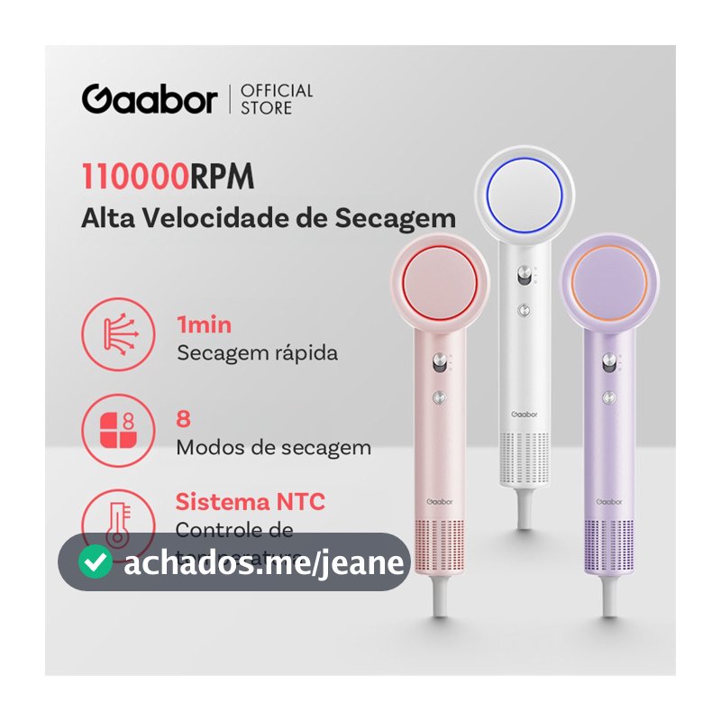 Gaabor Secador de Cabelo Íon Negativo Cuidado com o Cabelo Vento Forte 110000 RPM HD-M02B/HD-M02C